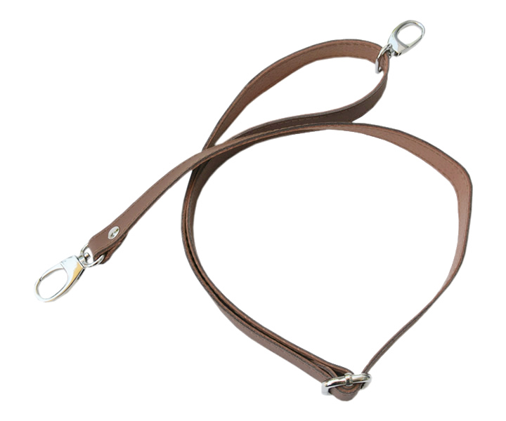 Light Brown Leather Strap with Hooks adjusting buckle in silver - 110x2cm