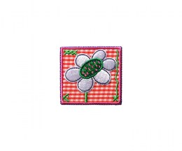 Embroidered Motif Flower on checkered background - 5x5cm