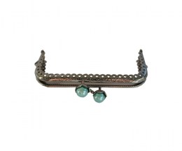 Vintage clip frame for purses, silver with green stones - OTHERKX107SGN