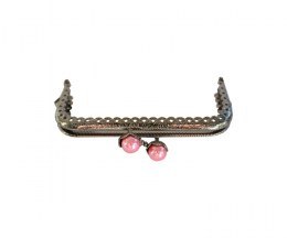Vintage clip frame for purses, silver with pink stones - OTHERKX107SPK