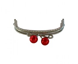 Vintage clip frame for purses, arched silver with red beads - OTHERK120SRD
