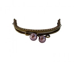Vintage clip frame for purses, arched antique brass with lilac beads - OTHERK120ABLC