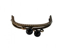 Vintage clip frame for purses, arched antique brass with black beads - OTHERK120ABBK