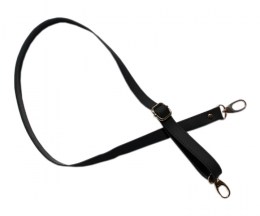 Black Leather Strap with Hooks adjusting buckle in gold - 110x2cm