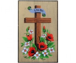 Printed Canvas Wooden Cross with poppies - 30x45cm - GOBELIN Art.F25