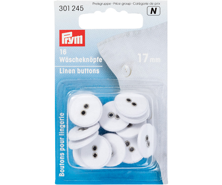 Linen buttons, white, 17mm - PRYM 301245